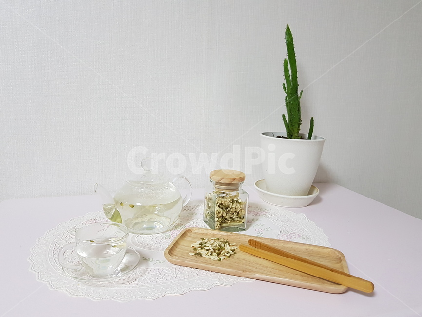 유리잔,아카시아차,차,흰색,녹색,선인장,마블선인장,다육이,음료수,drink,beverage