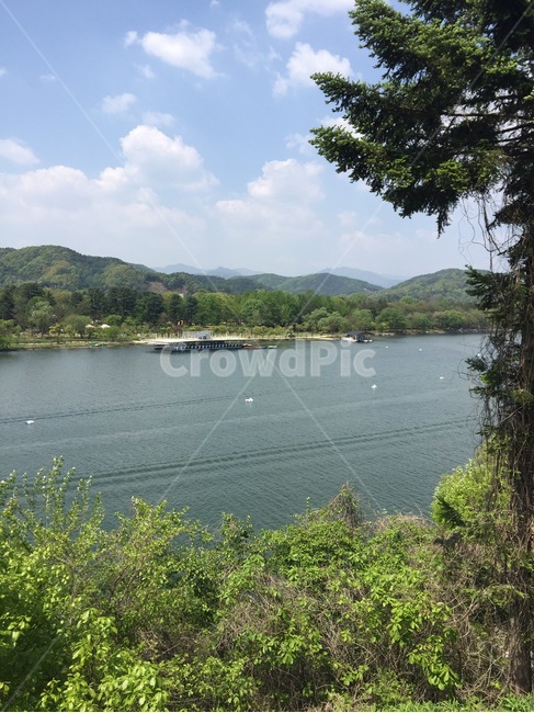 호수,봄,나무,산,가평