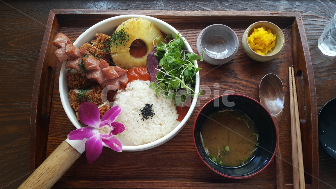 카레,1인,장국,플레이팅,파인애플,그릇,쟁반,식기류
