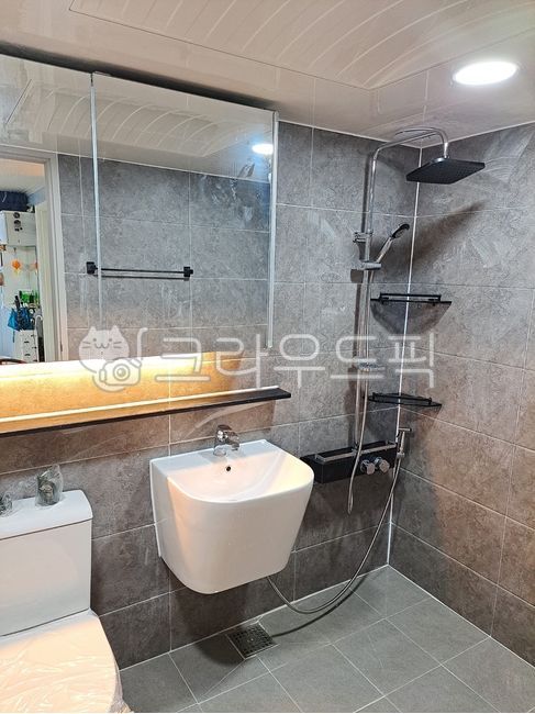 bathroom mirror,washstand,shower head,bathroom,restroom