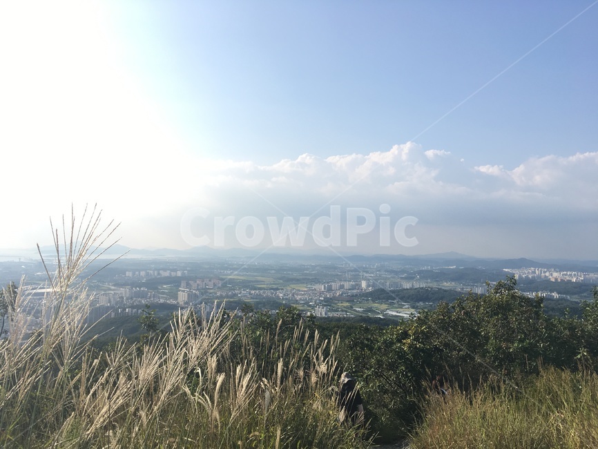 등산,풍경,산,하늘,도시,맑은하늘,파란하늘