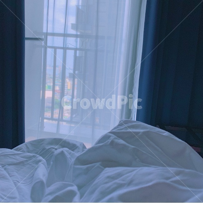 침대,이불,포근함,바다,커튼