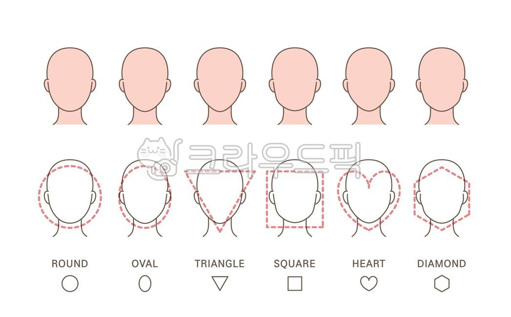 얼굴형,윤곽,모양,다양한,타입,비교,라인,턱,광대,동그란,계란형,역삼각형,사각형,사각턱,사각,각진,하트,육각,육각형,뷰티,미용,사람,인물,얼굴,캐릭터