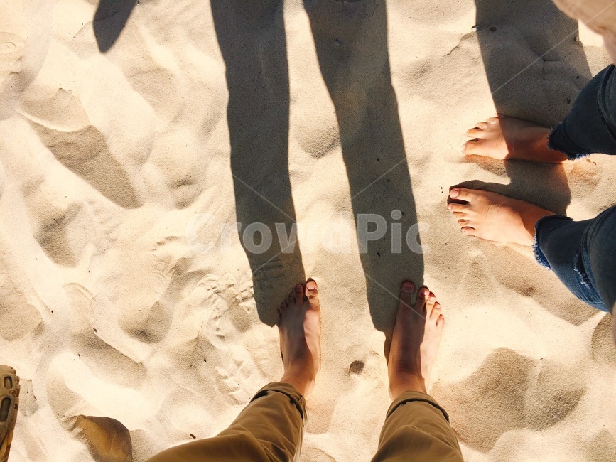 그림자,발,모래,해변,여름