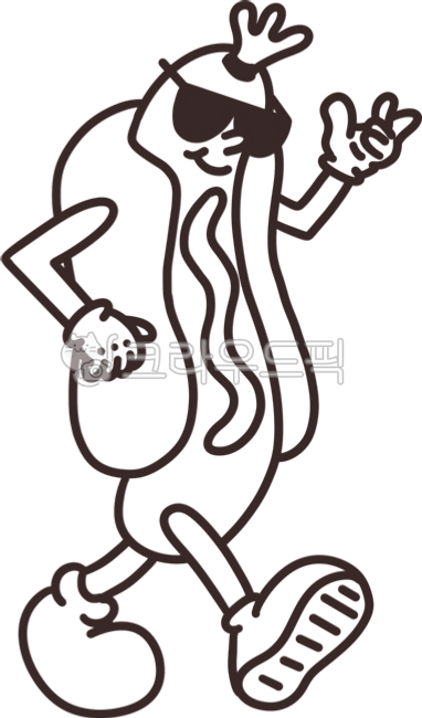 핫도그,캐릭터,귀여운,손그림,머스타드,소스,소세지,빵,간식,선글라스,거들먹,핫도그일러스트,핫도그그림,패스트푸드,핫도그요소,음식,음식점,식당,카페,색칠공부,색칠도안,컬러링북,색칠놀이