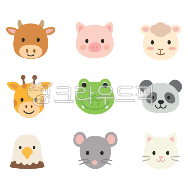 Animal faces,animal characters,animal friends,animals,cow,ox sign,pig,pig sign,sheep,giraffe,crocodile,panda,panda bear,eagle,rat,mouse,cat,meow,illustration,decoration,bird,sheep sign,rat sign,cute animal,cute,simple,animal,cut