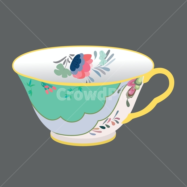 컵,홍차,차,홍차컵,블랙티,cup,tea,mint,flowercup,teatime,꽃무늬,그래픽,일러스트레이션,graphic,illustration