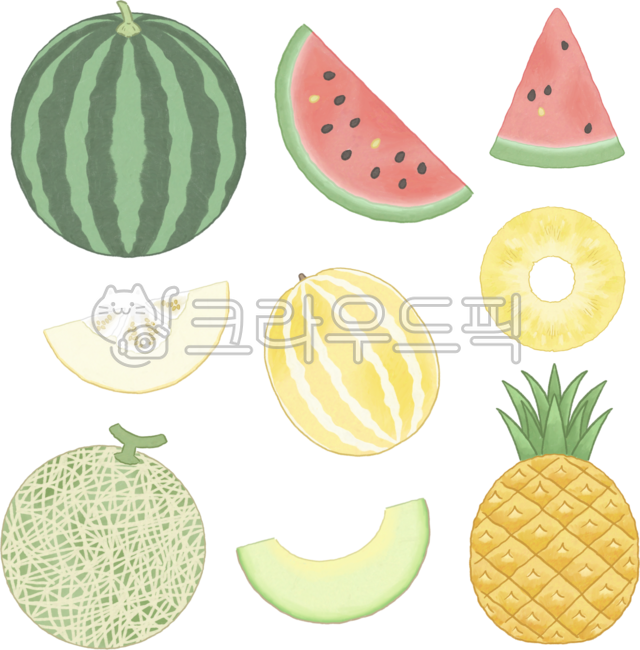 Summer fruits,fruits,tropical fruits,watermelon,melon,pineapple,melon,fruit cross section