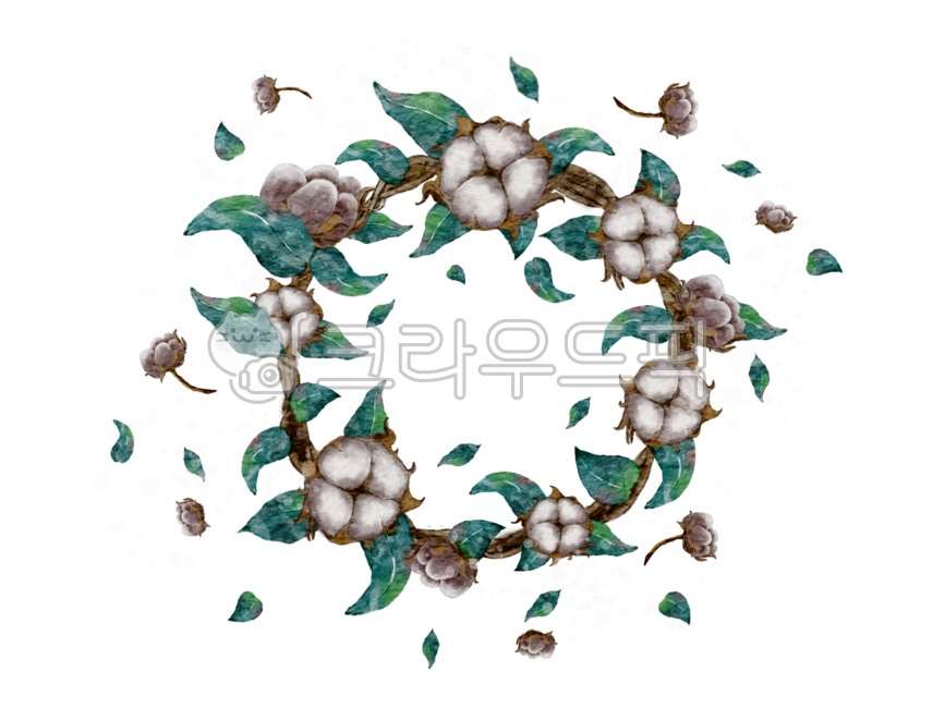 cotton decoration,winter flower,fruit,cotton,winter decoration,cotton flower wreath,Cotton,leaf,wreath,flower,cotton flower,watercolor,painting,cotton wreath,flower wreath,plant,drawing,decoration