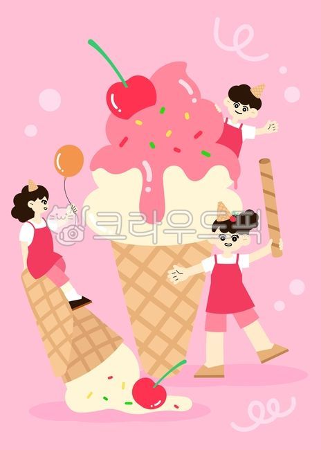 Ice cream,soft cone,cherry ice cream,ice cream illustration,soft ice cream illustration,cherry illustration,uniform,balloon,ice cream character,person,people,ice cream design