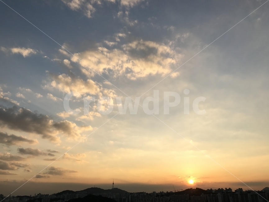 하늘,구름,노을,해질녘,서울,남산,산,도시,풍경,city,landscape,nature,자연,outdoors,옥외,sky
