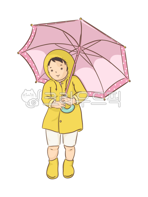 우산,우비,장마,비,아이,여자아이,아기,분홍우산,소녀,여자,우산든아이,장화,비옷,노란우비,비오는날,장우산,우비소녀,일러스트,그림,장마철