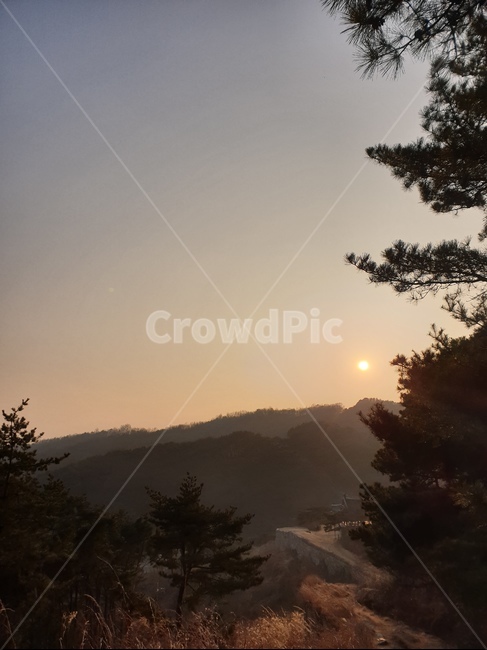 상당산성,나무,해,산,해질녘