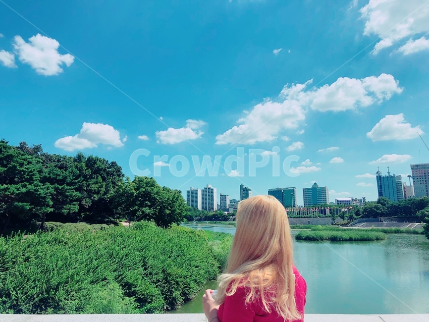 풍경,하늘,금발,감상,숲,사람,인물,인간,human,person,여성,여자,woman,female,lady