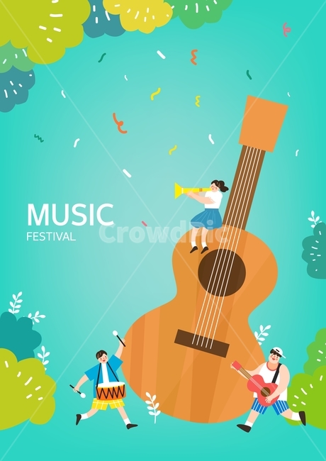 음악회,연주회,기타,트럼펫,캐릭터,여름,축제,페스티벌,팝업,배너,배경,축제,행사,festival,carnival,event,악기,음향기기,musical instrument,musical equipment,그래픽,일러스트레이션,graphic,illustration