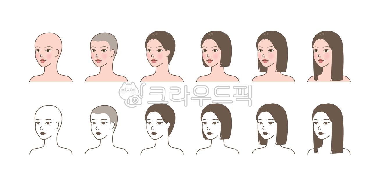 beauty,line,icon,Line illustration,Short hair,long,shot,head,beautiful,hair,character,bald head,middle step,female,graphic,raising,pretty,side,long hair,Character,change,profile,length,procedure,45 degrees,face,person,cultivate,short,illustration