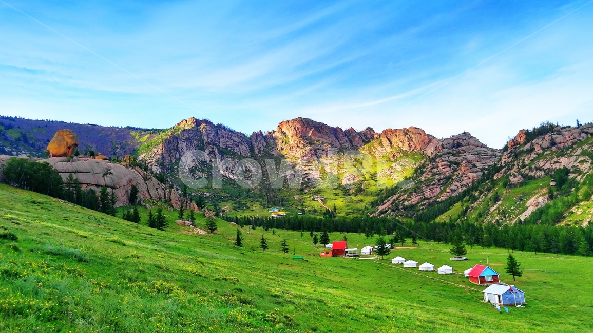nature,자연,게르,산,mountain,산맥,mountainchain,mountainrange,초원,glassland,ger,천막,텐트,tent,village,camp,마을,부촌,암석,rock,흔들바위,하늘,푸른,목초지,몽골,mongolia,몽골자연,맑은,청명한,몽골풍경,landscape,환경,sky,cloud,구름,나무,날씨,scenery,경치,풍경