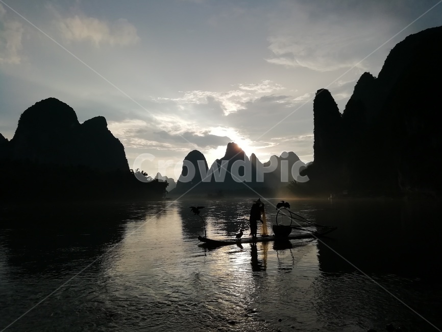 계림,산수,자연,강,일몰,뗏목,저녁,여행,자연,풍경,nature,landscape,water,물,promontory,곶,outdoors,옥외