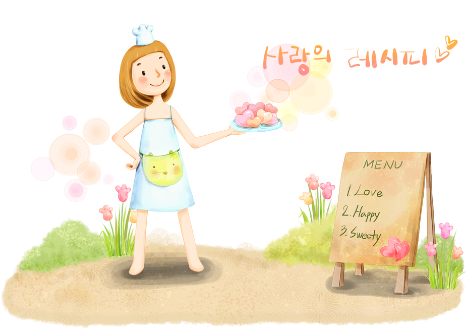 소녀,어린이,요리사,사랑,메뉴,love,꽃,잔디,주방자,풀,자연,감성,하트,여름,이벤트,생활,웰빙,다이어트,요리,음식,레시피,삽화,일러스트,동화,셰프,사람,주부,그래픽,일러스트레이션,graphic,illustration