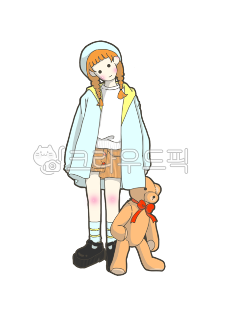 곰돌이,사람,만화캐릭터,테디,의상일러스트,작은소녀