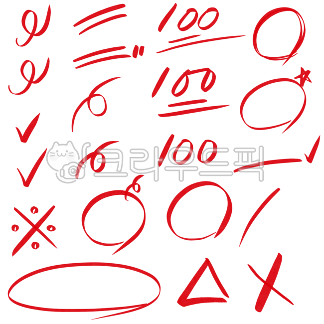 채점, 채점png, 채점표시, 빨간색연필, 크레용, 사진,이미지,일러스트,캘리그라피 - 띠네 디자인작가