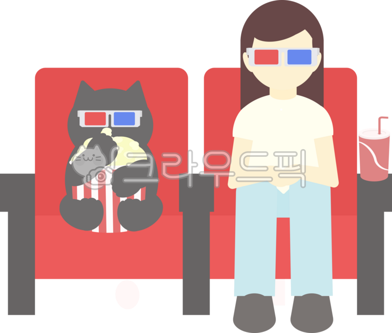 영화,상영,감상,영화감상,영화관,좌석,의자,3d안경,팝콘,함께,둘이서,동물,고양이,친구,애완동물,반려동물,여가,여가활동,취미,콜라,여자,여성,티셔츠,흰셔츠,청바지