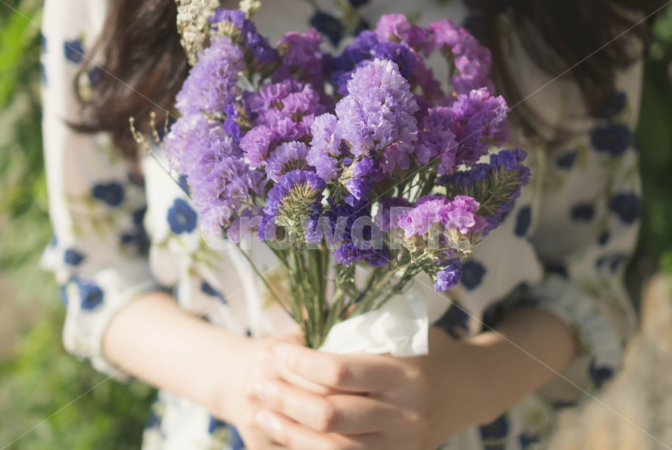 꽃,여자,손,꽃다발,안개꽃,바이올렛,사람,flower,원피스,보라색,꽃,flower,사람,인물,인간,human,person,여성,여자,woman,female,lady,감성,sensible,feeling