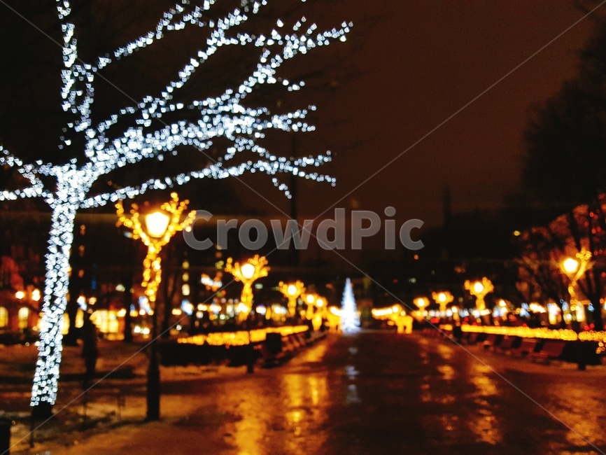 night view,Outfocusing,light,Finland,night street,Christmas lights