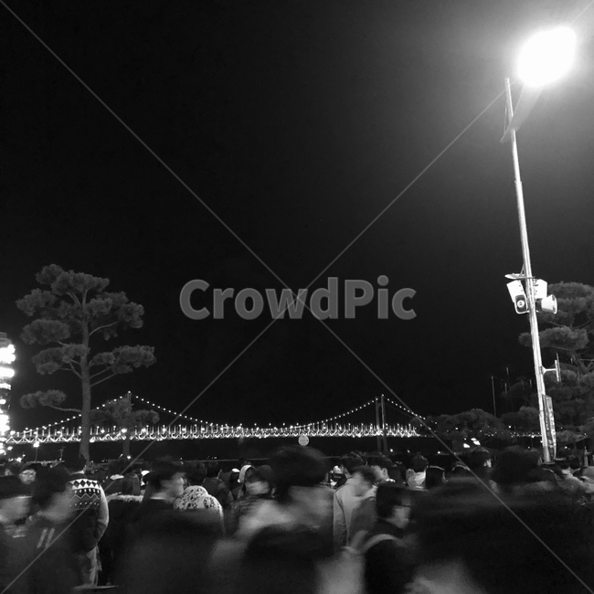 사람,광안리,가로등,흑백,축제,나무,흑백,모노톤,monochrome,black and white