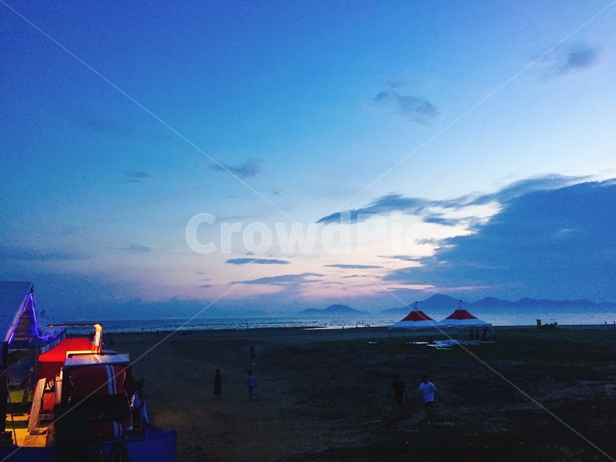 부산,해수욕장,다대포,해질녘,노을,저녁하늘,바다