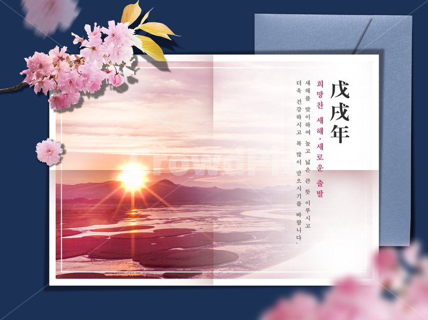 꽃,벚꽃,겹벚꽃,일출,전통,명절,신년,설날,구정,설,프레임,연하장,자연,풍경,nature,landscape,그래픽,일러스트레이션,graphic,illustration