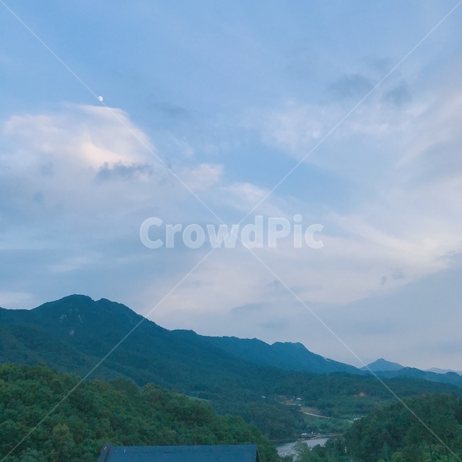 하늘,산,감성,달,초저녁