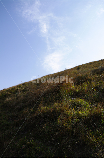 하늘,언덕,풀,잡초,풍경,식물,slope,경사,grassland,목초지,field,들,outdoors,옥외,nature,자연