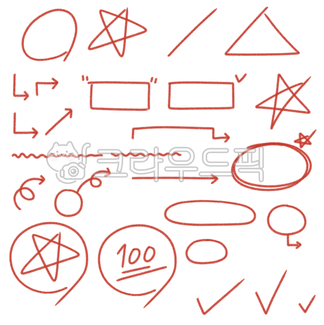 Red pen,colored pencil,hand drawing,grading,test paper,workbook,handwriting,shape,circle,star,triangle,mistake,arrow,square,important,underline,pigtail,white point,check