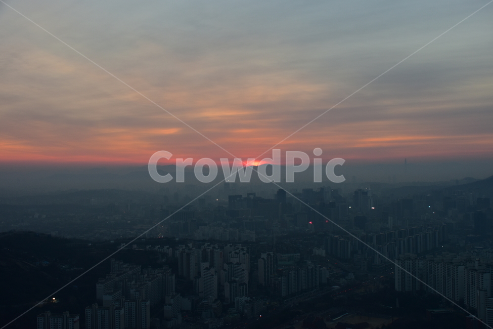 안산,여명,일출,서울,도시,도심지,풍경,미세먼지,겨울,도시,풍경,city,landscape