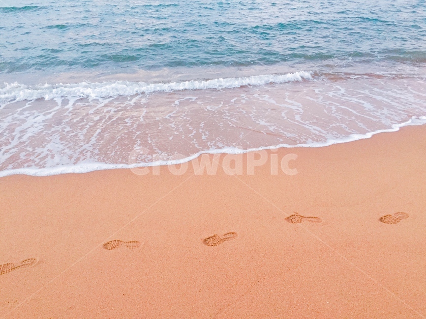 해변,발자국,감성,모래사장,파도,고요함,모모치해변,파란바다,필름카메라,momochi,beach