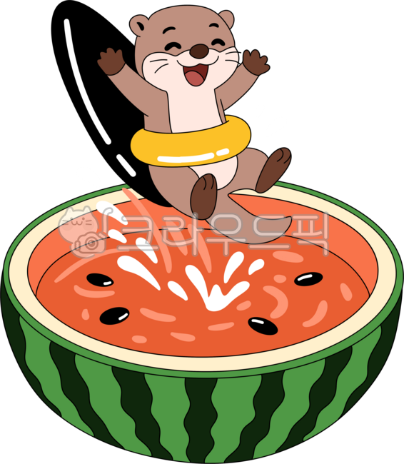 Watermelon pool,swimming pool,watermelon,fruit,summer fruit,watermelon seeds,otter,character,cute character,animal character,animal,fairy tale