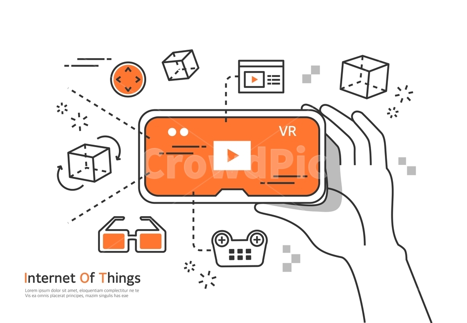 손,게임기,3d안경,라인일러스트,4차산업,iot,정보통신기술,전자기기,전자제품,it,information,technology,electronic equipment,그래픽,일러스트레이션,graphic,illustration