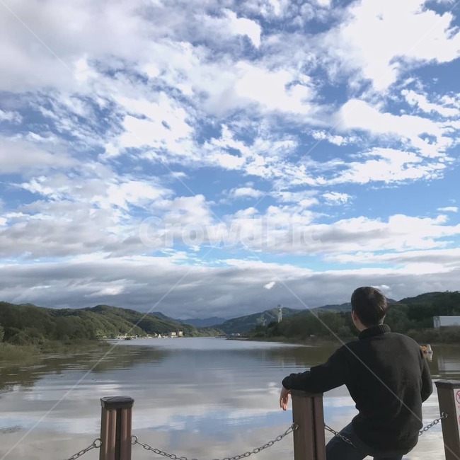 하늘,구름,자연,호수,다리,소양강,물