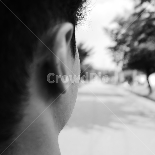 뒷모습,흑백,귀,길,남자