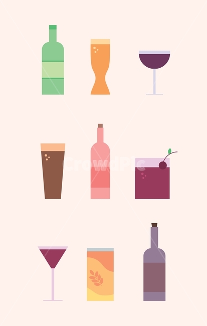 술,알코올,맥주,소주,와인,칵테일,샴페인,술잔,와인잔,체리,과일,마실것,음료수,일러스트,벡터,아이콘,술,주류,alcohol,그래픽,일러스트레이션,graphic,illustration