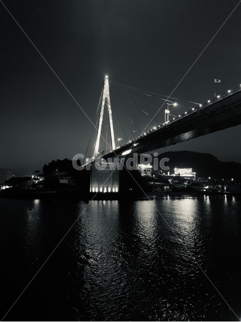 밤,흑백,다리,바다,야경,밤바다,풍경,감성