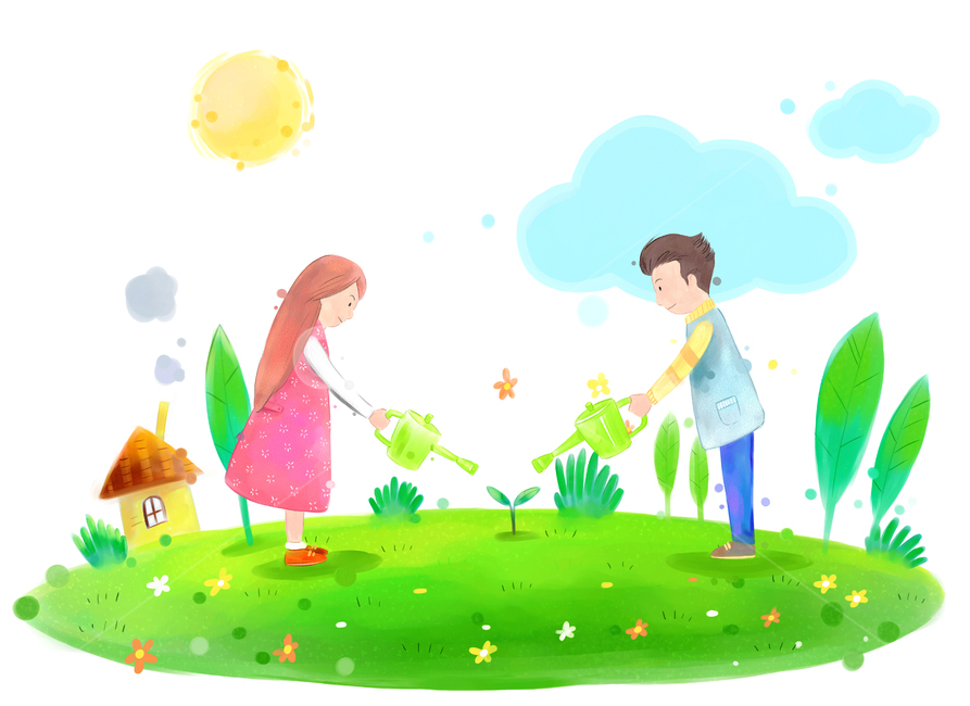 leaf of grass,couple,spring semester,Brightness,spring breeze,oil paint,situation picture,spring,cloud,pastel,character,leaves,sight,drawing,season,female,conversation,family month,spring outing,warmth,hand drawing,pleasure,tree,pamper,breeze,painter,back