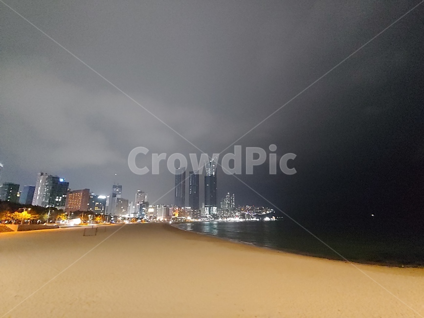 부산,해운대,밤바다,자연,모래
