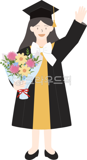 꽃다발을들고있는,졸업생,졸업일러스트,졸업식일러스트,졸업식,졸업,졸업하다,학사모,졸업가운,입고있는,학생
