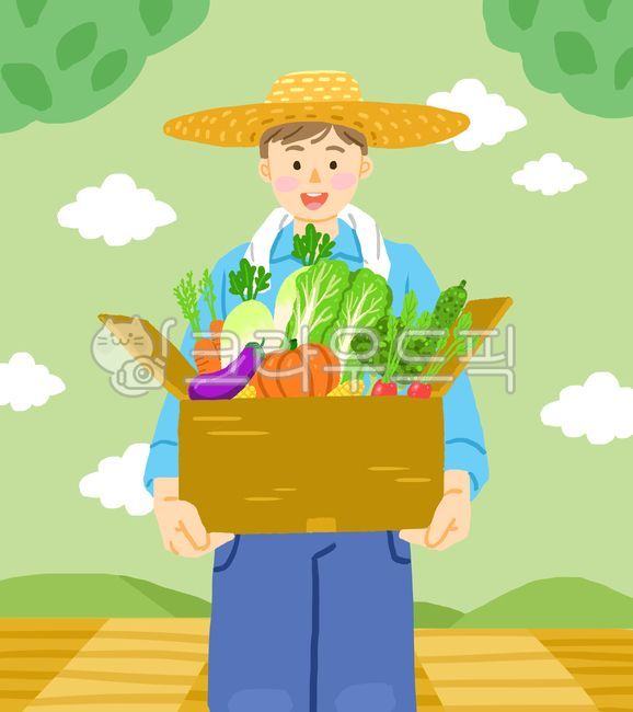 농사,농업,야채,호박,손그림,배경,캐릭터,가지,래디쉬,배추,무,당근,브로콜리,옥수수,상자,농사꾼,남자