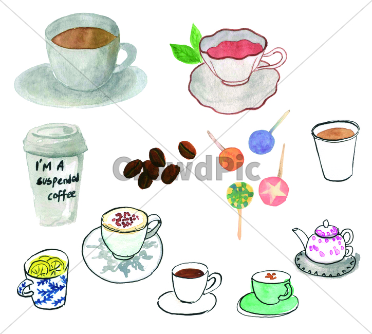손그림,물감그림,handdrawing,watercolor,cofffecup,커피잔,차,tea,사탕,candy,음료,drink,beverage