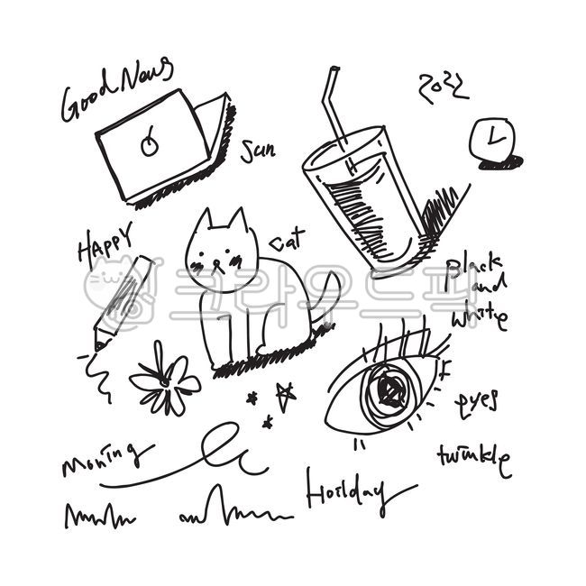 낙서,고양이낙서,라인낙서,낙서일러스트,손그림,흑백손그림,벡터손그림