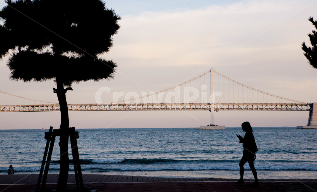 광안대교,광안리,산책,실루엣,하늘,해변,바다,beach,sea,랜드마크,landmark,tourist attraction,한국랜드마크,한국관광지,한국명소,korea landmark,korea tourist attraction,사람,인물,인간,human,person,인물실루엣,사람실루엣,character silhouette,human silhouette,building,건물
