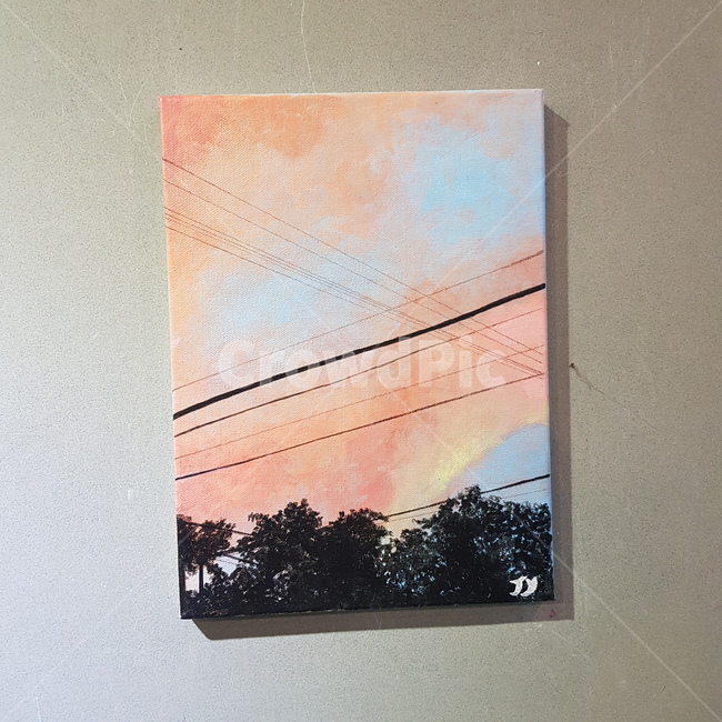 그림,아크릴화,노을,전깃줄,드로윙,예술,art
